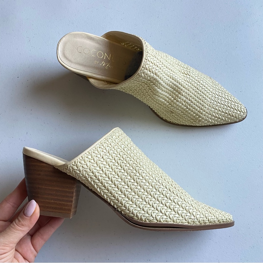 Coconuts by Matisse Size 10 Jaxon Cream Woven Leather Stacked Block Heel Mule